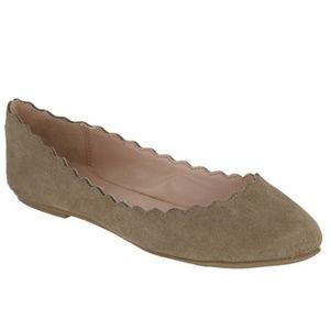 Mia Scalloped Flats in Stone Suede 8